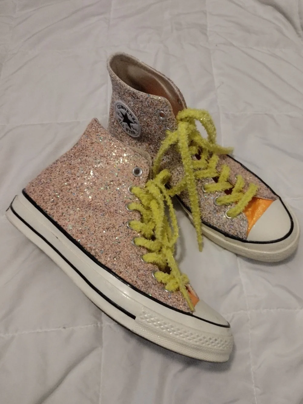 JW Anderson x Converse Orange Glitter High Top Sneakers - Picture 2 of 7